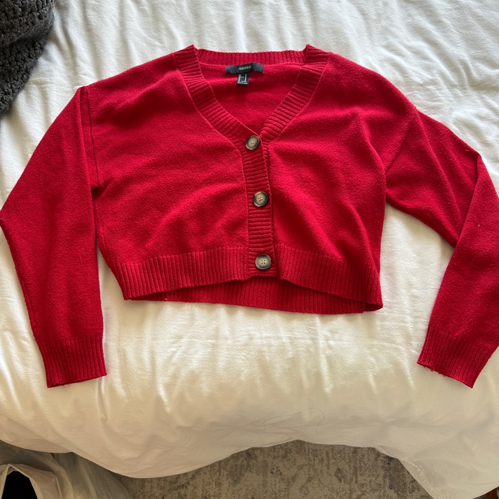 Red Button-Up Women's Sweater